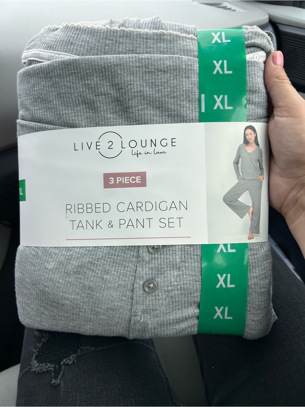 Live 2 Lounge Women's Ribbed Cardigan Tank & Pant Set - Light Gray, XL